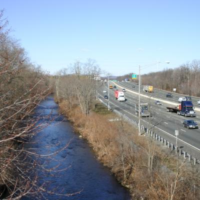 Relocated Whippanong River along side US Route 287 in Cedar Knolls